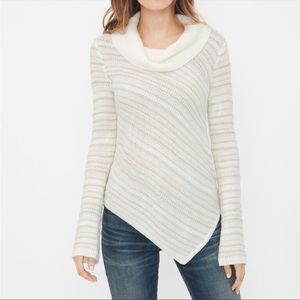 WHBM Asymmetric Hem Striped White Sweater